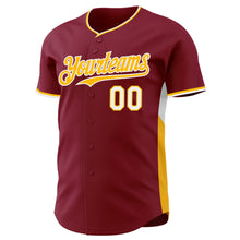 Load image into Gallery viewer, Custom Crimson Gold-White Classic Color Block Side Panel Stripe Authentic Baseball Jersey
