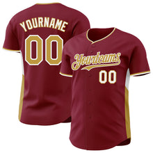 Laden Sie das Bild in den Galerie-Viewer, Custom Crimson Old Gold-White Classic Color Block Side Panel Stripe Authentic Baseball Jersey
