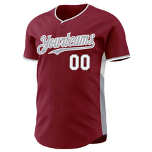 Load image into Gallery viewer, Custom Crimson Gray-White Classic Color Block Side Panel Stripe Authentic Baseball Jersey
