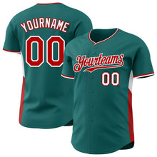 Laden Sie das Bild in den Galerie-Viewer, Custom Teal Red-White Classic Color Block Side Panel Stripe Authentic Baseball Jersey
