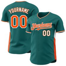 Загрузить изображение в средство просмотра галереи, Custom Teal Orange-White Classic Color Block Side Panel Stripe Authentic Baseball Jersey
