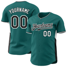 Загрузить изображение в средство просмотра галереи, Custom Teal Black-White Classic Color Block Side Panel Stripe Authentic Baseball Jersey
