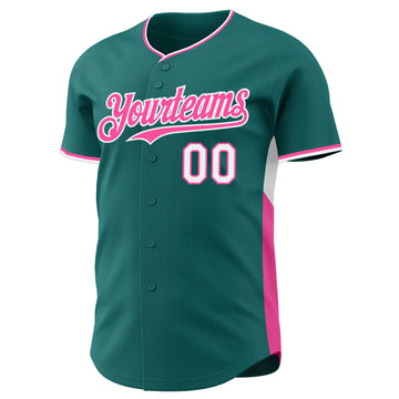 Custom Teal Pink-White Classic Color Block Side Panel Stripe Authentic Baseball Jersey