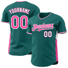 Загрузить изображение в средство просмотра галереи, Custom Teal Pink-White Classic Color Block Side Panel Stripe Authentic Baseball Jersey
