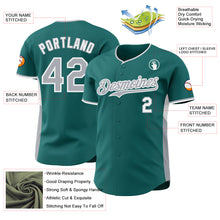 Charger l'image dans la galerie, Custom Teal Gray-White Classic Color Block Side Panel Stripe Authentic Baseball Jersey
