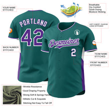 Load image into Gallery viewer, Custom Teal Purple-White Classic Color Block Side Panel Stripe Authentic Baseball Jersey
