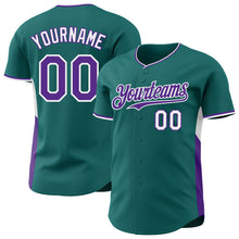 Load image into Gallery viewer, Custom Teal Purple-White Classic Color Block Side Panel Stripe Authentic Baseball Jersey
