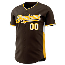 Laden Sie das Bild in den Galerie-Viewer, Custom Brown Gold-White Classic Color Block Side Panel Stripe Authentic Baseball Jersey
