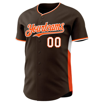 Custom Brown Orange-White Classic Color Block Side Panel Stripe Authentic Baseball Jersey