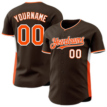 Laden Sie das Bild in den Galerie-Viewer, Custom Brown Orange-White Classic Color Block Side Panel Stripe Authentic Baseball Jersey

