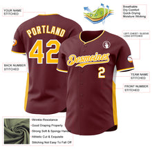 Load image into Gallery viewer, Custom Burgundy Gold-White Classic Color Block Side Panel Stripe Authentic Baseball Jersey
