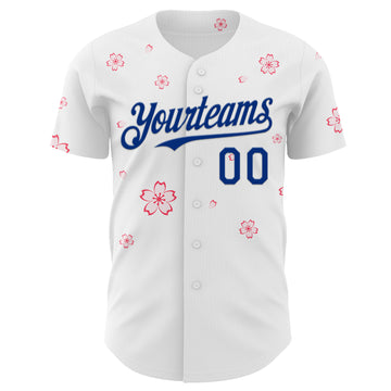Custom White-Royal Cherry Blossoms Sakura Authentic Baseball Jersey