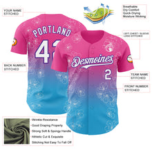 Charger l'image dans la galerie, Custom Pink White Sky Blue-Purple Cherry Blossoms Sakura Gradient Authentic Baseball Jersey
