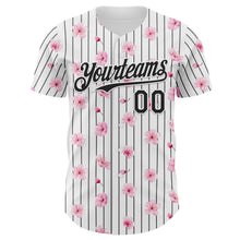 Charger l'image dans la galerie, Custom White Pinstripe-Black Cherry Blossoms Sakura Authentic Baseball Jersey

