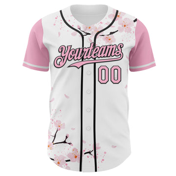 Custom White Light Pink-Black Cherry Blossoms Sakura Authentic Baseball Jersey