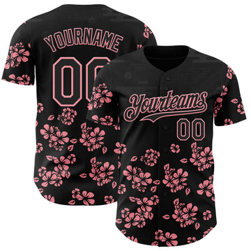 Custom Black-Medium Pink Cherry Blossoms Sakura Authentic Baseball Jersey