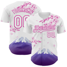 Laden Sie das Bild in den Galerie-Viewer, Custom White-Deep Pink Cherry Blossoms Sakura Mount Fuji Authentic Baseball Jersey
