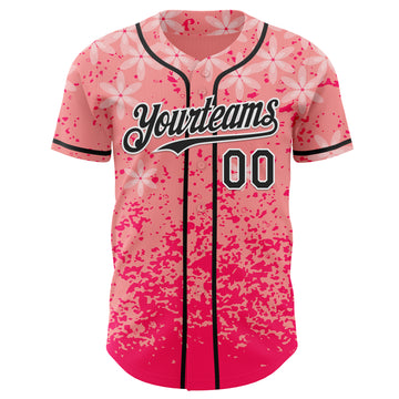 Custom Pink Black-White Cherry Blossoms Sakura Authentic Baseball Jersey