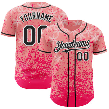 Custom Pink Black-White Cherry Blossoms Sakura Authentic Baseball Jersey