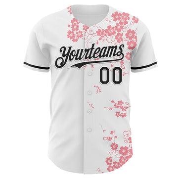 Custom White-Black Cherry Blossoms Sakura Authentic Baseball Jersey