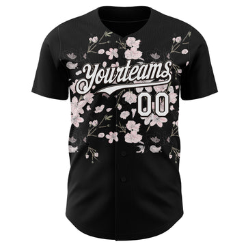 Custom Black-White Cherry Blossoms Sakura Authentic Baseball Jersey