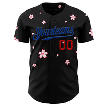 Laden Sie das Bild in den Galerie-Viewer, Custom Black Red-Royal Cherry Blossoms Sakura Authentic Baseball Jersey
