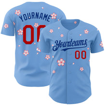 Load image into Gallery viewer, Custom Light Blue Red-Royal Cherry Blossoms Sakura Authentic Baseball Jersey
