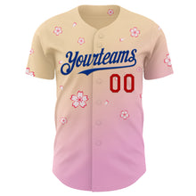 Загрузить изображение в средство просмотра галереи, Custom Cream Red Pink-Royal Cherry Blossoms Sakura Gradient Authentic Baseball Jersey
