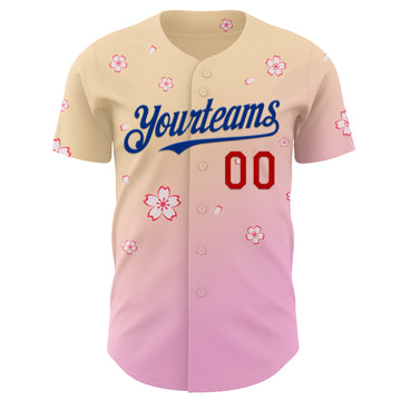 Custom Cream Red Pink-Royal Cherry Blossoms Sakura Gradient Authentic Baseball Jersey