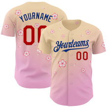 Загрузить изображение в средство просмотра галереи, Custom Cream Red Pink-Royal Cherry Blossoms Sakura Gradient Authentic Baseball Jersey
