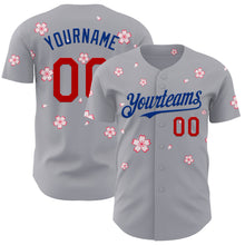 Laden Sie das Bild in den Galerie-Viewer, Custom Gray Red-Royal Cherry Blossoms Sakura Authentic Baseball Jersey
