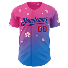 Загрузить изображение в средство просмотра галереи, Custom Pink Red-Royal Cherry Blossoms Sakura Gradient Authentic Baseball Jersey
