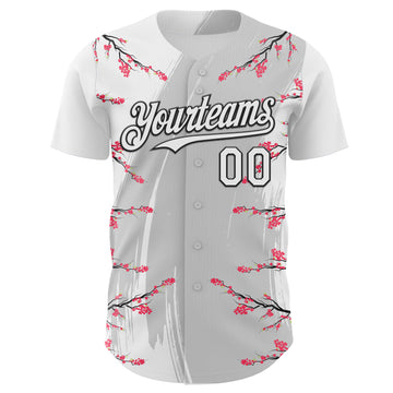 Custom White Gray-Black Cherry Blossoms Sakura Authentic Baseball Jersey