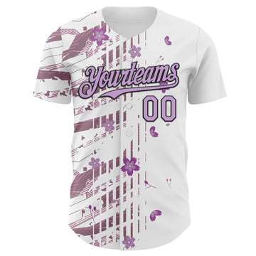 Custom White Light Purple-Black Cherry Blossoms Sakura Authentic Baseball Jersey