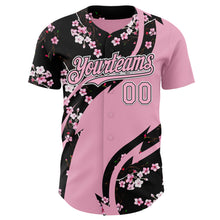 Загрузить изображение в средство просмотра галереи, Custom Light Pink Black-White Cherry Blossoms Sakura Authentic Baseball Jersey
