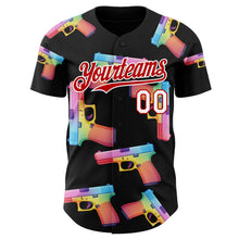 Charger l'image dans la galerie, Custom Black Red-White Colorful Firepower 3D Pattern Design Authentic Baseball Jersey
