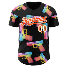 Charger l'image dans la galerie, Custom Black Orange-White Colorful Firepower 3D Pattern Design Authentic Baseball Jersey

