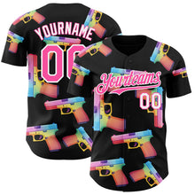 Charger l'image dans la galerie, Custom Black Pink-White Colorful Firepower 3D Pattern Design Authentic Baseball Jersey
