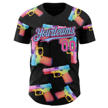 Charger l'image dans la galerie, Custom Black Pink-Light Blue Colorful Firepower 3D Pattern Design Authentic Baseball Jersey
