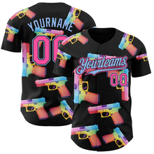 Charger l'image dans la galerie, Custom Black Pink-Light Blue Colorful Firepower 3D Pattern Design Authentic Baseball Jersey

