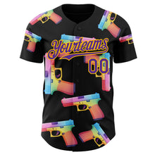 Charger l'image dans la galerie, Custom Black Purple-Gold Colorful Firepower 3D Pattern Design Authentic Baseball Jersey
