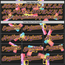 Charger l'image dans la galerie, Custom Black Purple-Gold Colorful Firepower 3D Pattern Design Authentic Baseball Jersey
