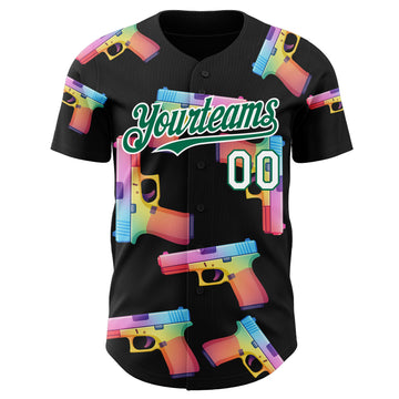 Custom Black Kelly Green-White Colorful Firepower 3D Pattern Design Authentic Baseball Jersey