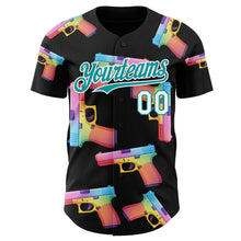 Charger l'image dans la galerie, Custom Black Teal-White Colorful Firepower 3D Pattern Design Authentic Baseball Jersey
