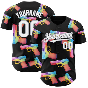 Custom Black White-Gray Colorful Firepower 3D Pattern Design Authentic Baseball Jersey