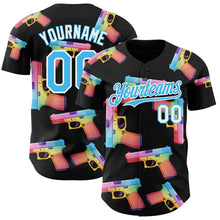 Charger l'image dans la galerie, Custom Black Sky Blue-White Colorful Firepower 3D Pattern Design Authentic Baseball Jersey
