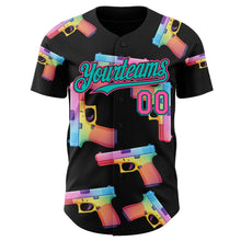 Charger l'image dans la galerie, Custom Black Pink-Aqua Colorful Firepower 3D Pattern Design Authentic Baseball Jersey
