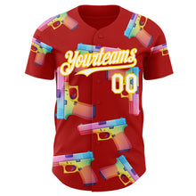 Charger l'image dans la galerie, Custom Red White-Yellow Colorful Firepower 3D Pattern Design Authentic Baseball Jersey
