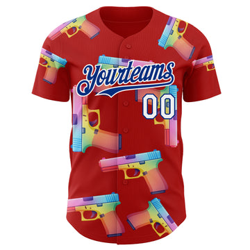 Custom Red Royal-White Colorful Firepower 3D Pattern Design Authentic Baseball Jersey