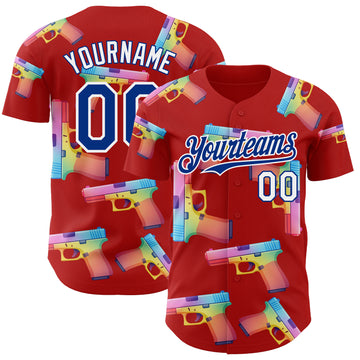 Custom Red Royal-White Colorful Firepower 3D Pattern Design Authentic Baseball Jersey